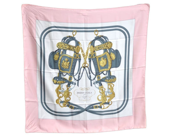 Authentic HERMES Carre 90 Scarf "BRIDES de GALA par" Silk Pink K5377