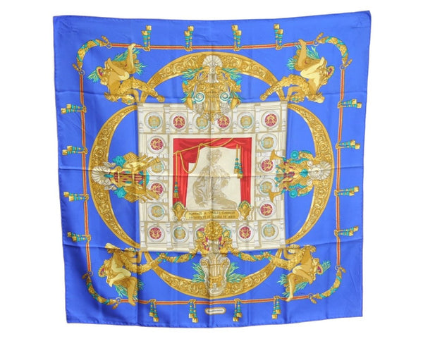 Authentic HERMES Carre 90 Scarf "HOMMAGE A CHARLES GARNIER" Silk Blue K5378