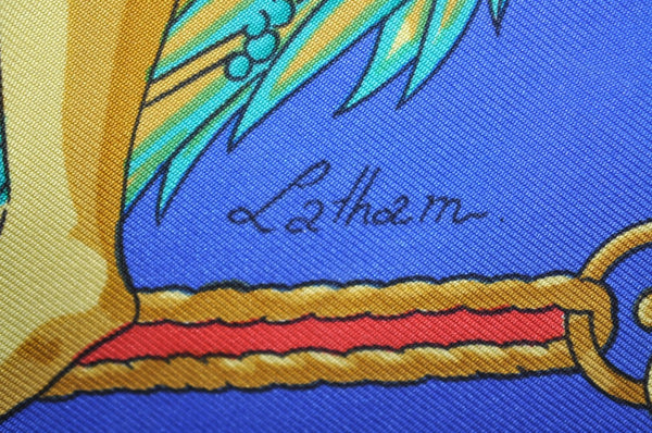 Authentic HERMES Carre 90 Scarf "HOMMAGE A CHARLES GARNIER" Silk Blue K5378