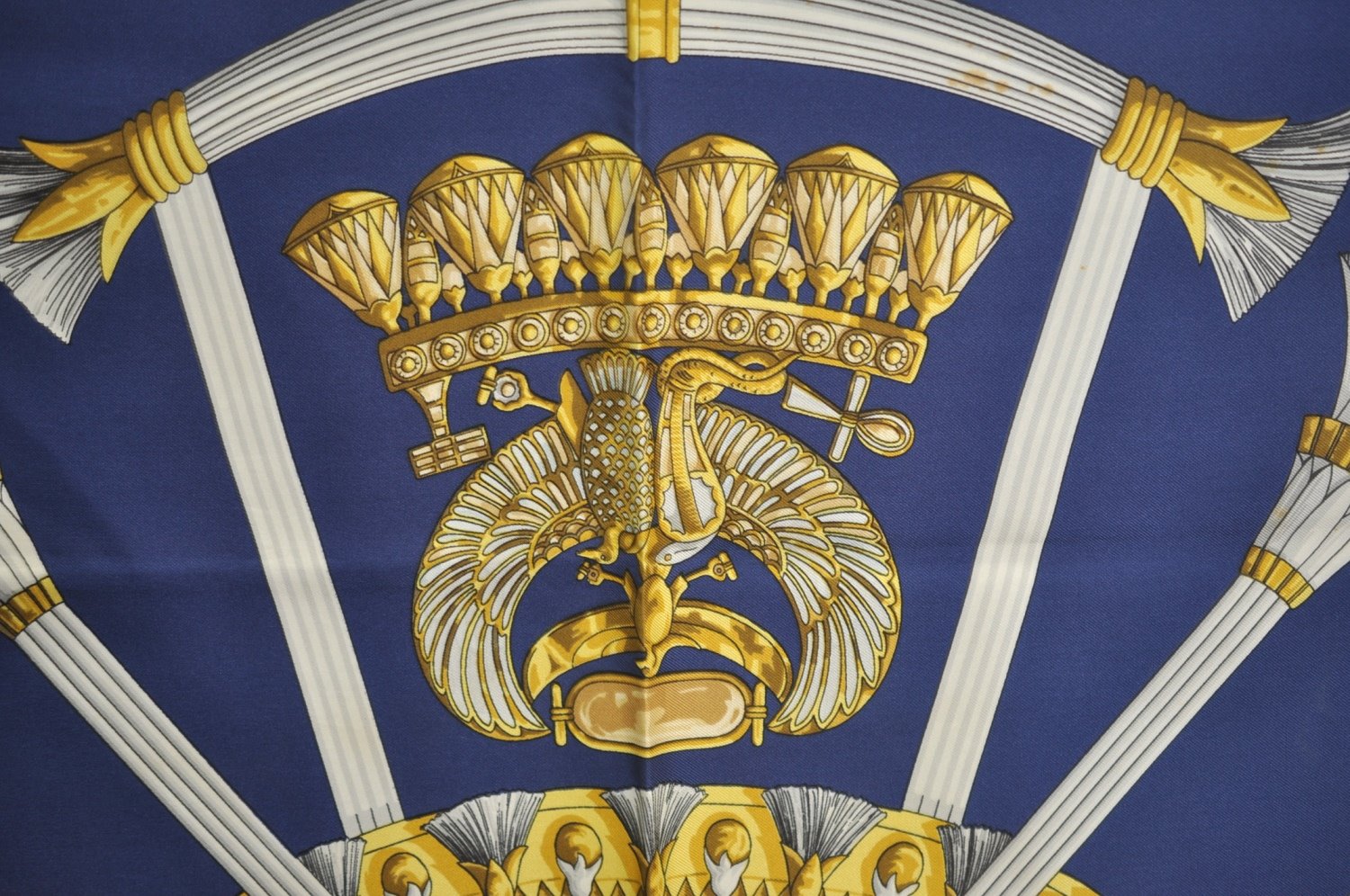 Authentic HERMES Carre 90 Scarf Egypt Motif Silk White Blue K5381