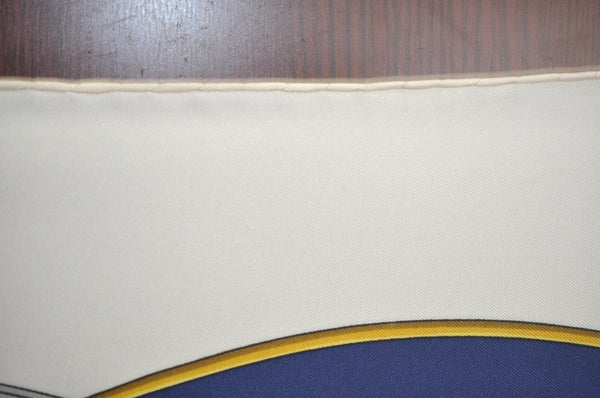 Authentic HERMES Carre 90 Scarf Egypt Motif Silk White Blue K5381