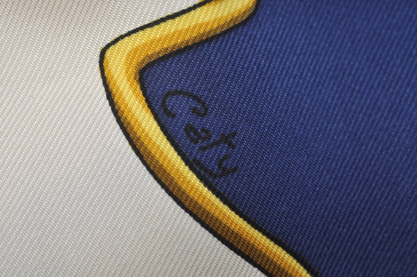 Authentic HERMES Carre 90 Scarf Egypt Motif Silk White Blue K5381