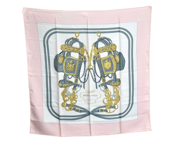 Authentic HERMES Carre 90 Scarf "BRIDES de GALA par" Silk Pink K5398