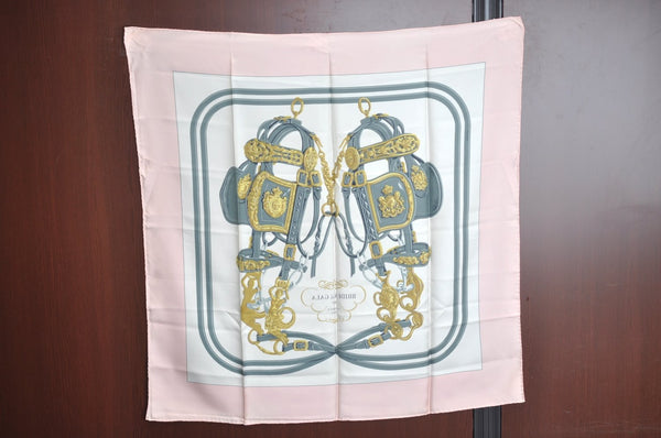 Authentic HERMES Carre 90 Scarf "BRIDES de GALA par" Silk Pink K5398