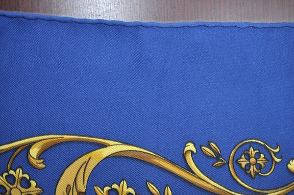 Authentic HERMES Carre 90 Scarf "LA PROMENADE DE LONGCHAMPS" Silk Blue K5425