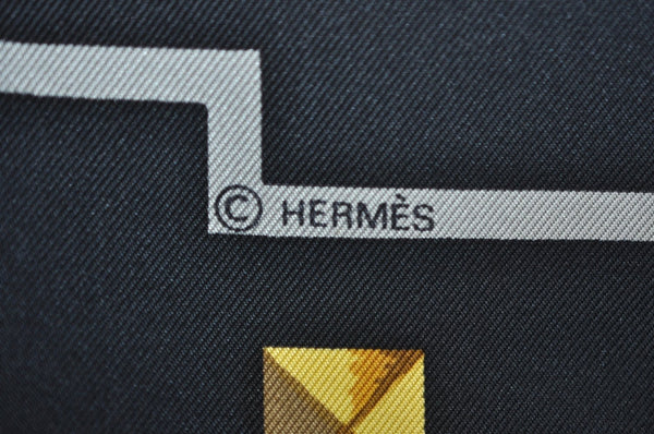 Authentic HERMES Carre 90 Scarf "LES CLES THE KEYS RARE" Silk Black K5449