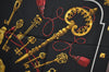 Authentic HERMES Carre 90 Scarf "LES CLES THE KEYS RARE" Silk Black K5449
