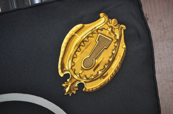 Authentic HERMES Carre 90 Scarf "LES CLES THE KEYS RARE" Silk Black K5449