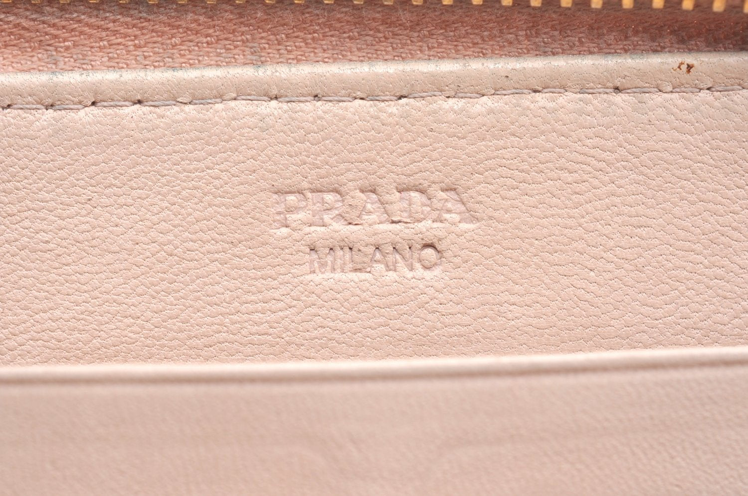 Authentic PRADA Vintage Leather Round Zip Long Wallet Purse Pink K5471