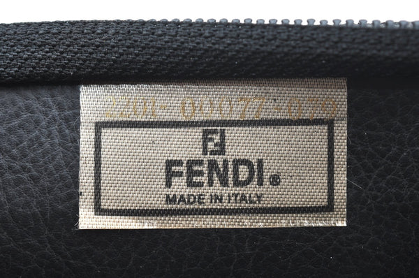 Authentic FENDI Pequin Clutch Hand Bag Purse PVC Leather Brown Black K5483