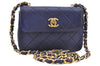 Authentic CHANEL Lamb Skin Mini Matelasse Chain Shoulder Bag Blue CC K5492