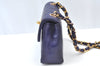 Authentic CHANEL Lamb Skin Mini Matelasse Chain Shoulder Bag Blue CC K5492