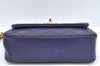 Authentic CHANEL Lamb Skin Mini Matelasse Chain Shoulder Bag Blue CC K5492