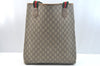 Auth GUCCI GG Plus Web Sherry Line Shoulder Tote Bag PVC Leather Brown K5496