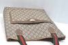 Auth GUCCI GG Plus Web Sherry Line Shoulder Tote Bag PVC Leather Brown K5496