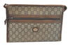 Authentic GUCCI Clutch Hand Bag Purse GG Plus PVC Leather Brown Junk K5510