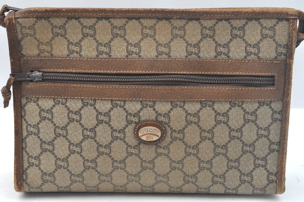 Authentic GUCCI Clutch Hand Bag Purse GG Plus PVC Leather Brown Junk K5510