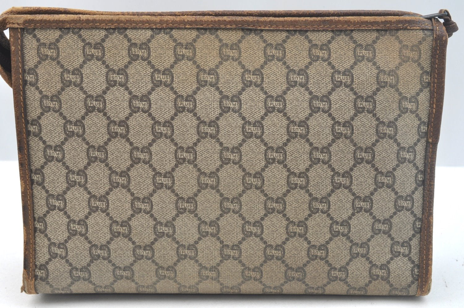 Authentic GUCCI Clutch Hand Bag Purse GG Plus PVC Leather Brown Junk K5510