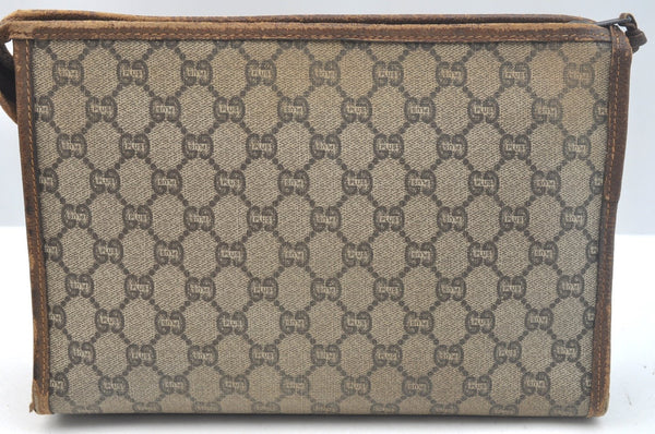Authentic GUCCI Clutch Hand Bag Purse GG Plus PVC Leather Brown Junk K5510