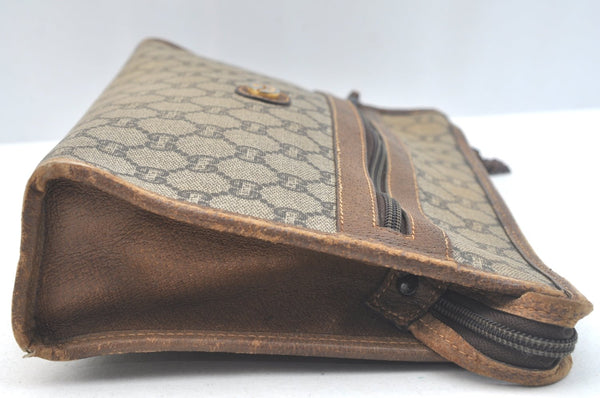 Authentic GUCCI Clutch Hand Bag Purse GG Plus PVC Leather Brown Junk K5510