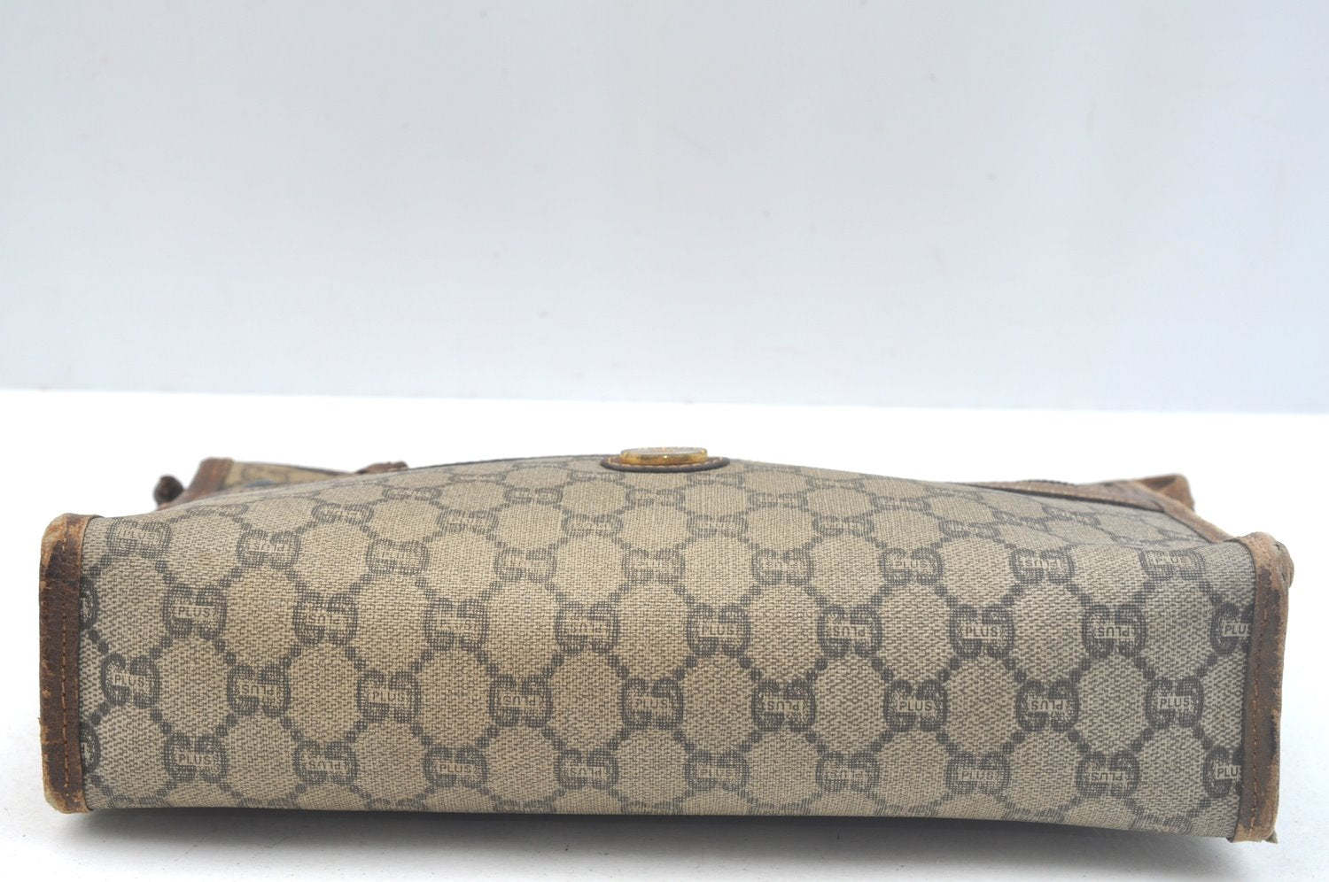 Authentic GUCCI Clutch Hand Bag Purse GG Plus PVC Leather Brown Junk K5510