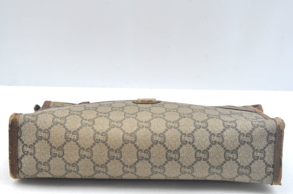 Authentic GUCCI Clutch Hand Bag Purse GG Plus PVC Leather Brown Junk K5510