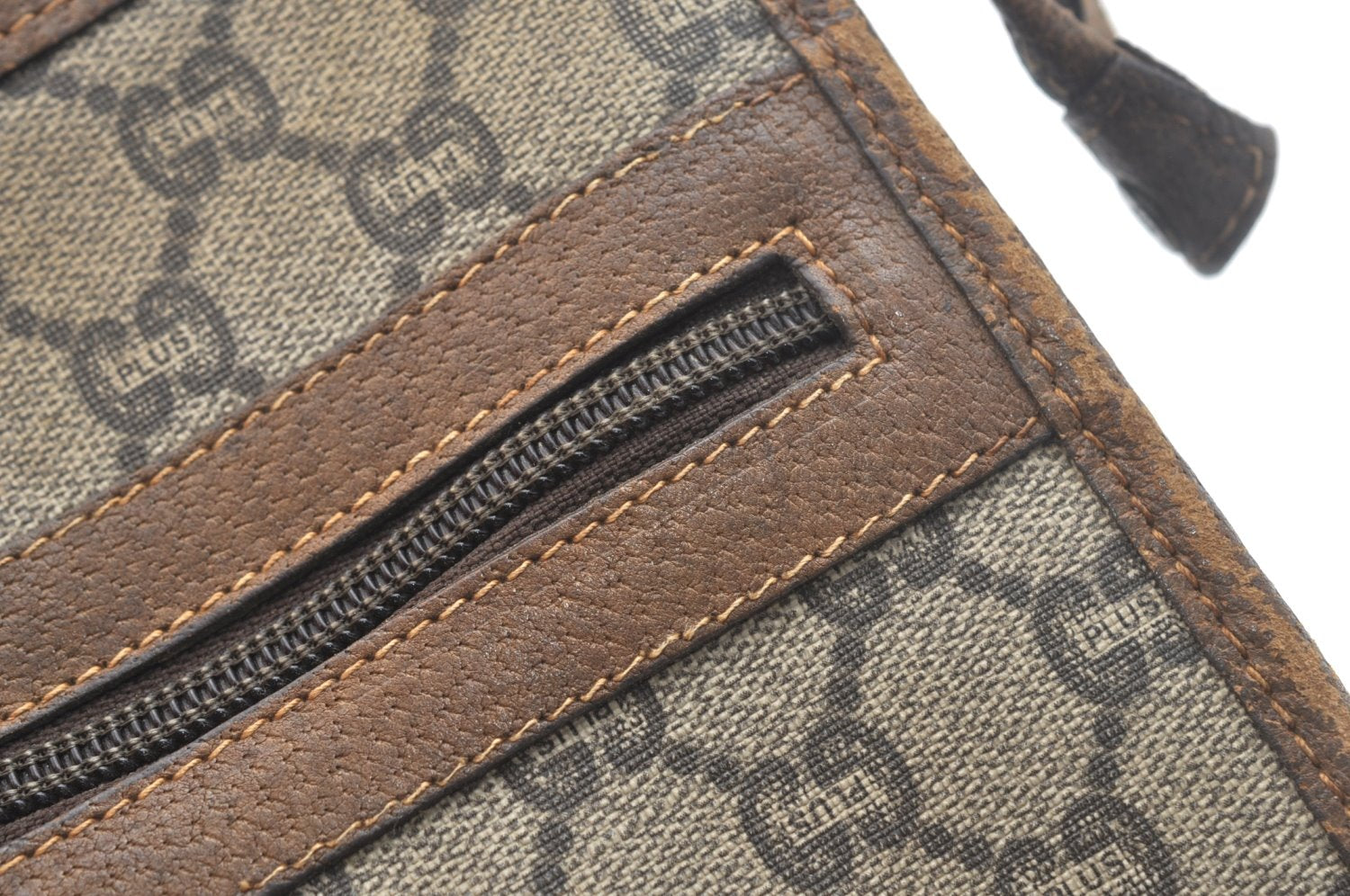 Authentic GUCCI Clutch Hand Bag Purse GG Plus PVC Leather Brown Junk K5510