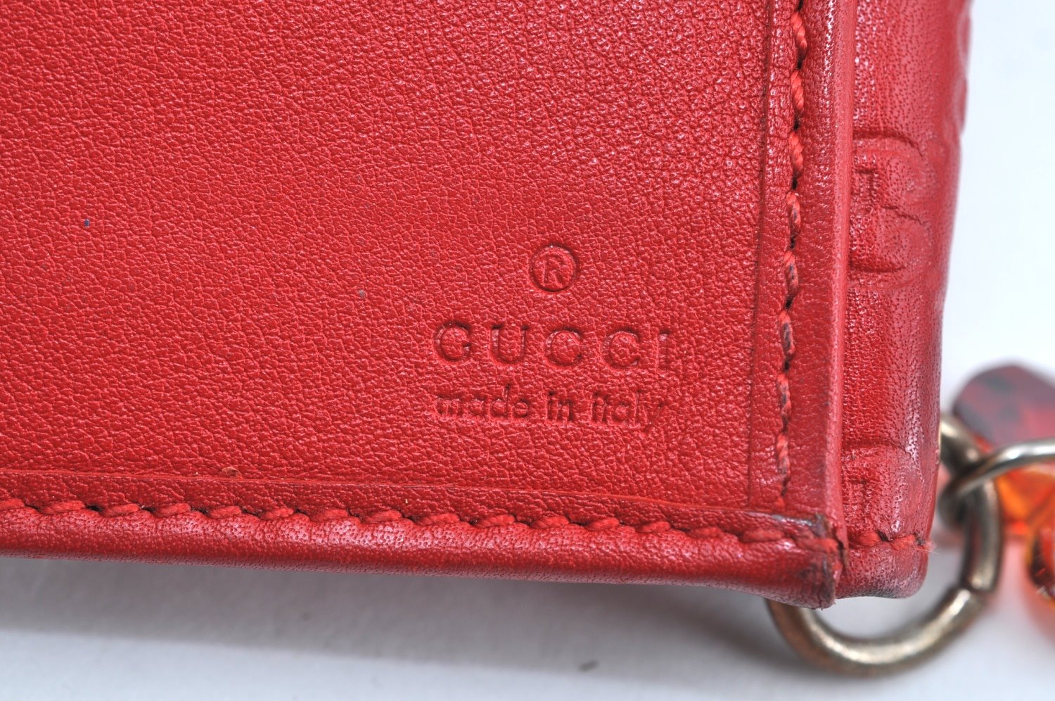 Authentic GUCCI Micro Guccissima Charm Leather Long Wallet 282540 Red K5528