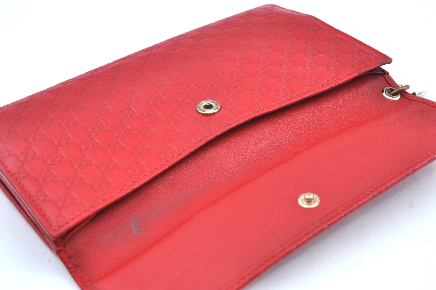 Authentic GUCCI Micro Guccissima Charm Leather Long Wallet 282540 Red K5528