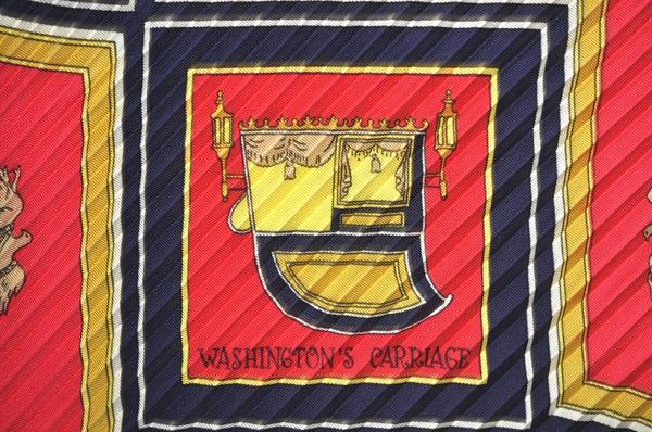 Authentic HERMES Pleats Scarf "WASHINGTON'S CARRIAGE" Silk Navy Box K5550