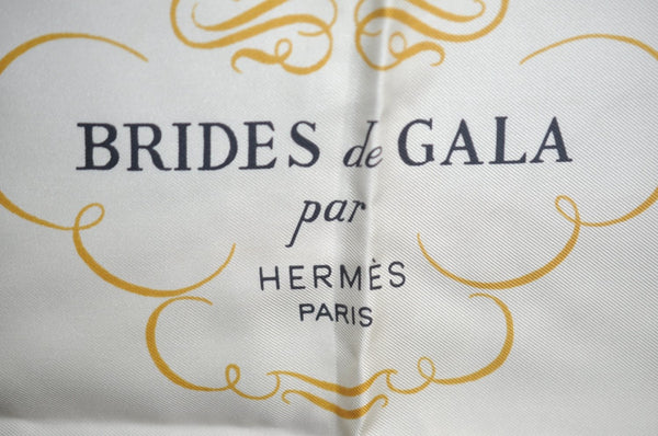 Authentic HERMES Carre 90 Scarf "BRIDES DE GALA" Silk Navy Blue K5552