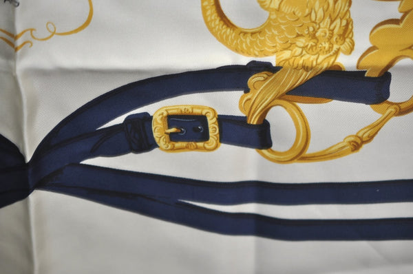 Authentic HERMES Carre 90 Scarf "BRIDES DE GALA" Silk Navy Blue K5552
