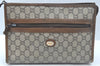 Authentic GUCCI GG Plus Clutch Hand Bag Purse PVC Leather Brown K5556