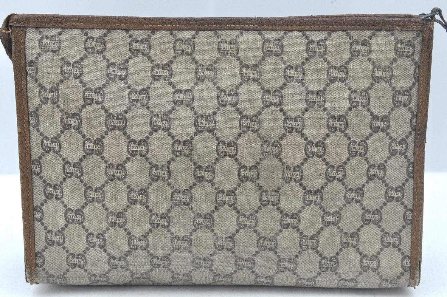 Authentic GUCCI GG Plus Clutch Hand Bag Purse PVC Leather Brown K5556