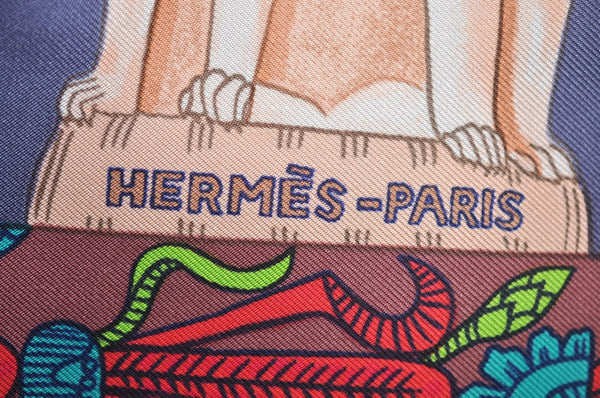 Authentic HERMES Carre 90 Scarf "TORANA" Silk Purple Beige K5557