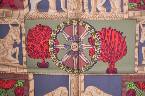 Authentic HERMES Carre 90 Scarf "TORANA" Silk Purple Beige K5557