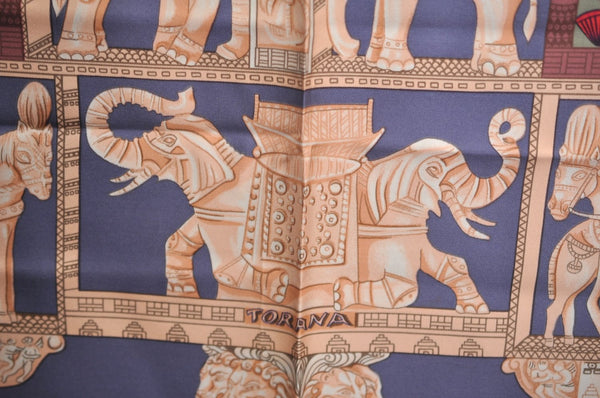 Authentic HERMES Carre 90 Scarf "TORANA" Silk Purple Beige K5557