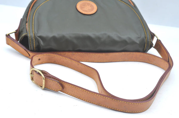 Authentic HUNTING WORLD Logo Shoulder Cross Body Bag PVC Leather Khaki K5561