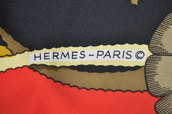Authentic HERMES Carre 90 Scarf "TAHITI" Silk Red Gold Black K5596