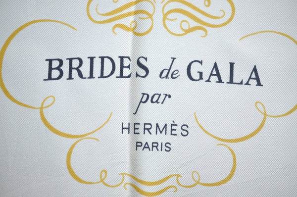 Authentic HERMES Carre 90 Scarf "BRIDES de GALA par" Silk Navy Blue K5606