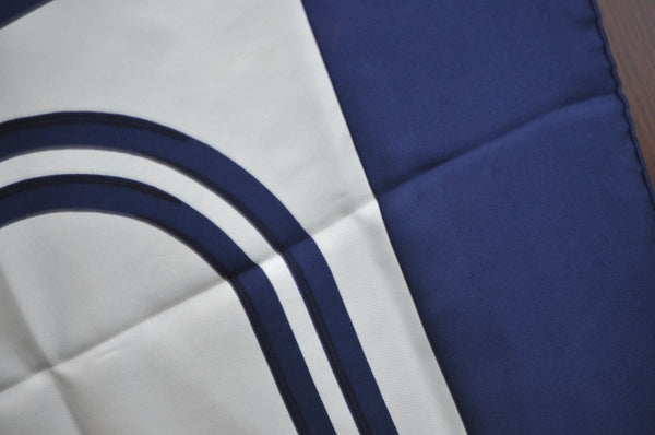 Authentic HERMES Carre 90 Scarf "BRIDES de GALA par" Silk Navy Blue K5606