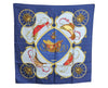 Authentic HERMES Carre 90 Scarf "SPRINGS" Silk Navy Blue K5609