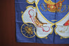 Authentic HERMES Carre 90 Scarf "SPRINGS" Silk Navy Blue K5609