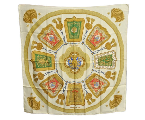 Authentic HERMES Carre 90 Scarf "Poste et Cavalerie" Silk Light Yellow K5610