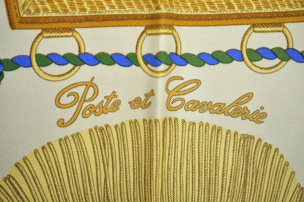 Authentic HERMES Carre 90 Scarf "Poste et Cavalerie" Silk Light Yellow K5610