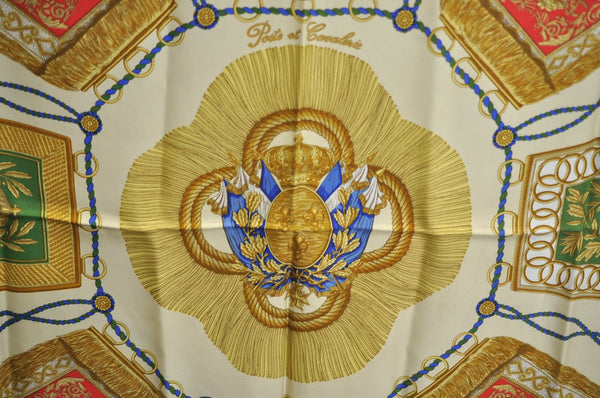 Authentic HERMES Carre 90 Scarf "Poste et Cavalerie" Silk Light Yellow K5610