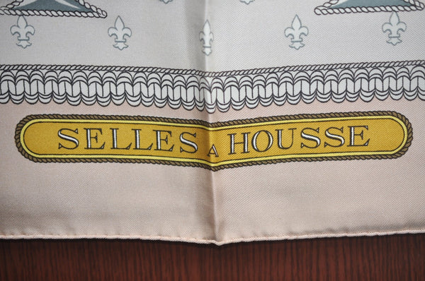 Authentic HERMES Carre 90 Scarf "SELLES A HOUSSE" Silk Pink K5613