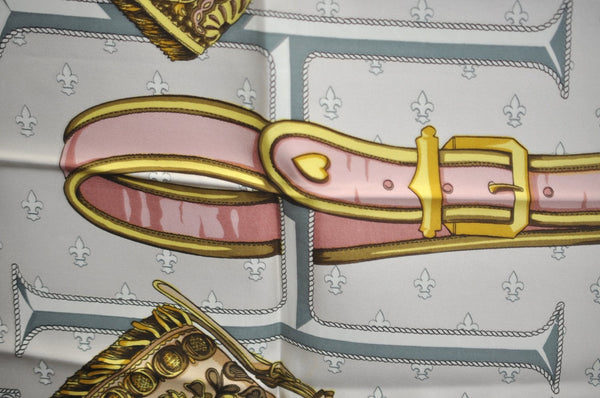 Authentic HERMES Carre 90 Scarf "SELLES A HOUSSE" Silk Pink K5613