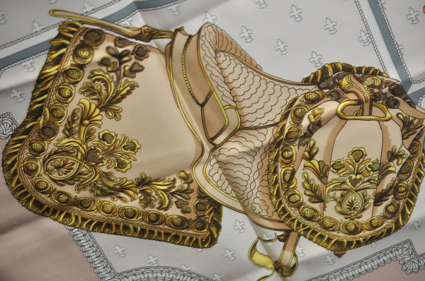 Authentic HERMES Carre 90 Scarf "SELLES A HOUSSE" Silk Pink K5613