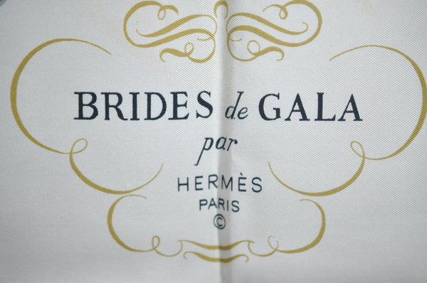 Authentic HERMES Carre 90 Scarf "BRIDES de GALA par" Silk Light Blue K5617